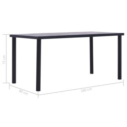 Berkfield Home Dining Table Black & Concrete Grey 160x80x75 cm MDF - Size: 160 x 80 x 75 cm - thumbnail 5