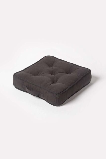 Homescapes Rajput Ribbed Cotton Floor Cushion in Black - Size: 40 cm x 40 cm - image 1