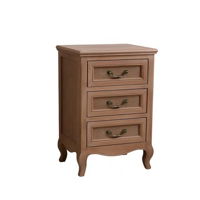 Melody Maison Pair Of Solid Wood 3 Drawer Bedside Tables - Hessian Range in Brown - image 1