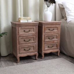 Melody Maison Pair Of Solid Wood 3 Drawer Bedside Tables - Hessian Range in Brown - thumbnail 2
