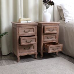 Melody Maison Pair Of Solid Wood 3 Drawer Bedside Tables - Hessian Range in Brown - thumbnail 6