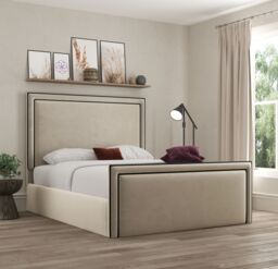 DS Living Verona Pipping Upholstered Plush Cream Bed with Ottoman Gas Lift - Size: Double - thumbnail 1