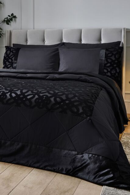 Catherine Lansfield 'Lattice Cut Velvet' Bedspread in Black