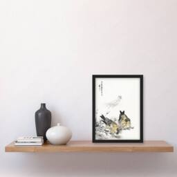 Artery8 Greenfinch & Shepherd's Purse Plant Vintage Framed Wall Art Print Kashu - Size: A4 - thumbnail 4