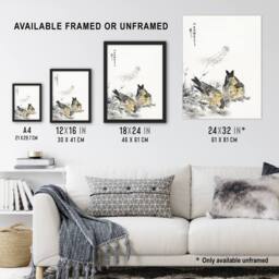 Artery8 Greenfinch & Shepherd's Purse Plant Vintage Framed Wall Art Print Kashu - Size: A4 - thumbnail 3