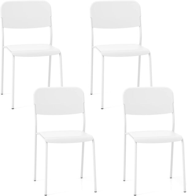 Gymax 4PCS Dining Chairs Stackable Kitchen Chairs Tilted Backrest Metal Legs in White - image 1