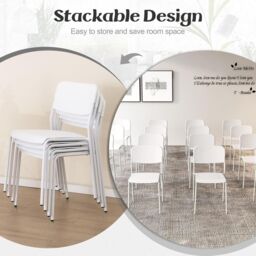 Gymax 4PCS Dining Chairs Stackable Kitchen Chairs Tilted Backrest Metal Legs in White - thumbnail 3