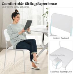 Gymax 4PCS Dining Chairs Stackable Kitchen Chairs Tilted Backrest Metal Legs in White - thumbnail 4