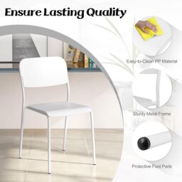 Gymax 4PCS Dining Chairs Stackable Kitchen Chairs Tilted Backrest Metal Legs in White - thumbnail 5