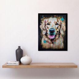 "Artery8 Wall Art Print Happy Smiling Golden Retriever Dog Portrait Art Framed in Black - Size: W12"" x H16""" - thumbnail 2