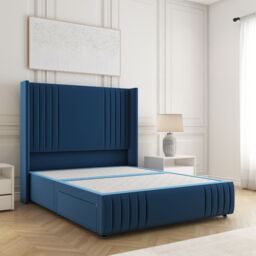 "BSSPOKE Peyton Divan Bed Plush Velvet 54"" Headboard & No Mattress No Drawers in Blue - Size: Super King" - thumbnail 1