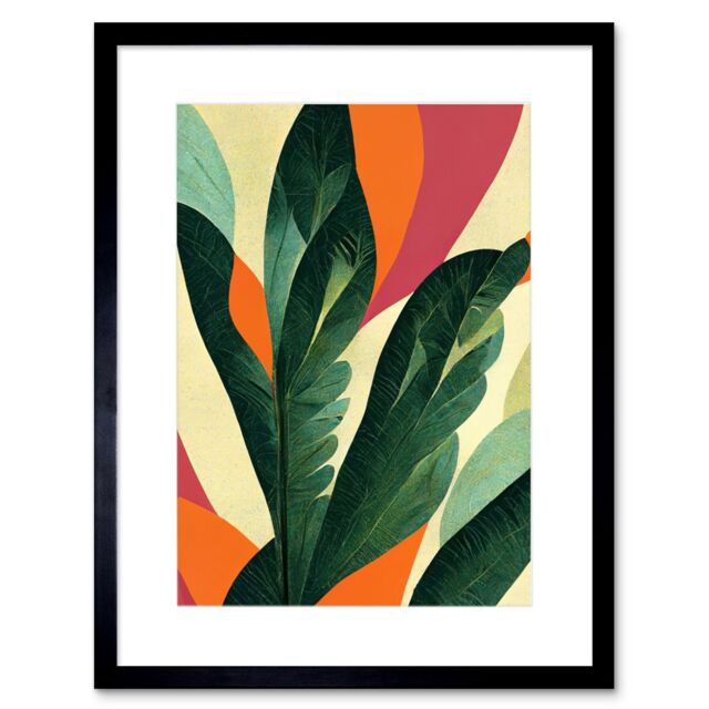 "Artery8 Wall Art Print Abstract Boho Colour Exotic Tropical Leaves Botanical Artwork Framed 9X7 Inch in Black - Size: W7"" x H9""" - image 1