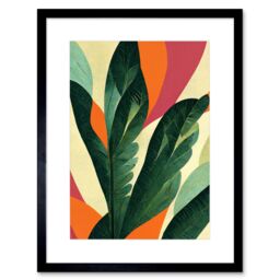 "Artery8 Wall Art Print Abstract Boho Colour Exotic Tropical Leaves Botanical Artwork Framed 9X7 Inch in Black - Size: W7"" x H9""" - thumbnail 1