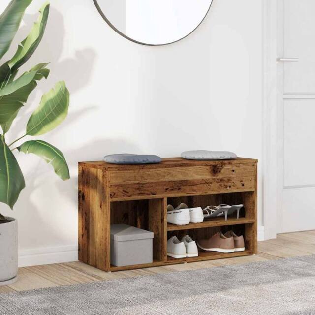 Berkfield Home Shoe Bench Old Wood 80x30x45 cm Engineered Wood in Brown - Size: 80 x 30 x 45 cm - image 1
