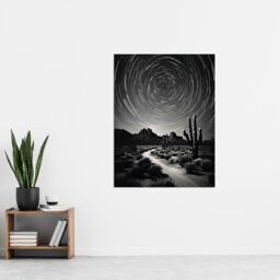 Artery8 Moon & Star Time Lapse Trails Stars Tracing Their Journey Across The Sky Desert Cactus Extra Large XL Unframed Wall Art Poster Print - thumbnail 4