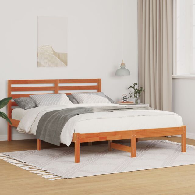 Berkfield Home with Headboard Wax brown 120 x 200 cm Solid pine wood - image 1