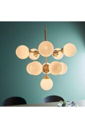 Netlighting Oscar Globe Pendant Satin Brushed Gold Effect Plate & Gloss White Glass 11 Light Dimmable IP20 G9 - thumbnail 2