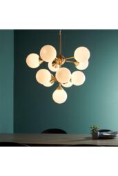 Netlighting Oscar Globe Pendant Satin Brushed Gold Effect Plate & Gloss White Glass 11 Light Dimmable IP20 G9 - thumbnail 4