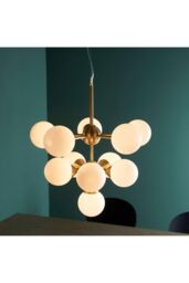 Netlighting Oscar Globe Pendant Satin Brushed Gold Effect Plate & Gloss White Glass 11 Light Dimmable IP20 G9 - thumbnail 5