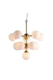 Netlighting Oscar Globe Pendant Satin Brushed Gold Effect Plate & Gloss White Glass 11 Light Dimmable IP20 G9