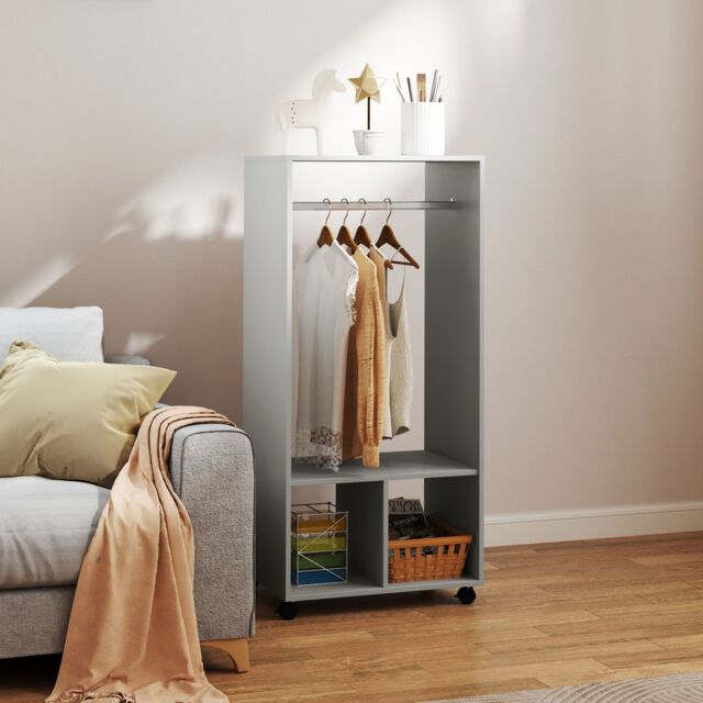 HOMCOM Open Wardrobe Clothes Rail Bedroom Clothes Storage Rod Shelves Grey - image 1