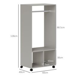 HOMCOM Open Wardrobe Clothes Rail Bedroom Clothes Storage Rod Shelves Grey - thumbnail 3