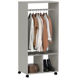 HOMCOM Open Wardrobe Clothes Rail Bedroom Clothes Storage Rod Shelves Grey - thumbnail 2