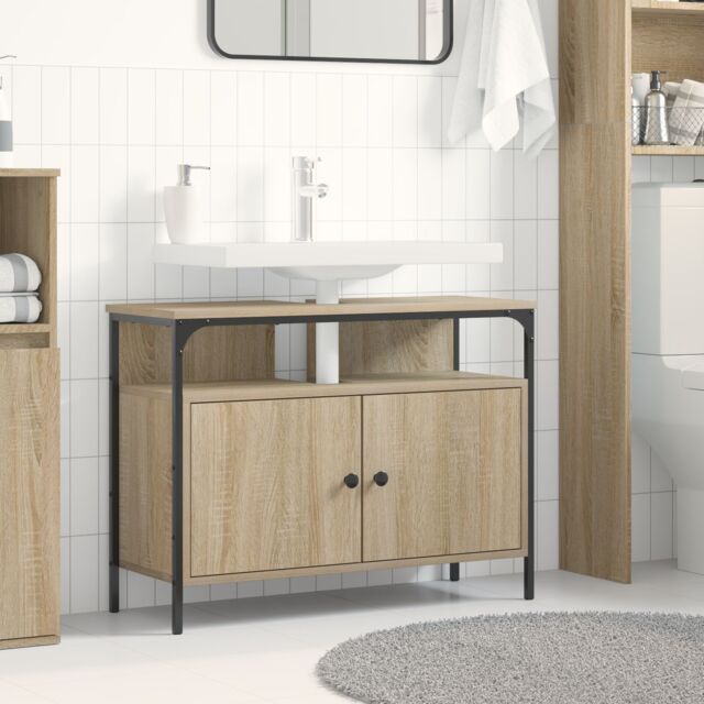 Berkfield Home Bathroom Sink Cabinet Sonoma Oak 80x30x60 cm Engineered Wood in Brown - Size: 80 x 30 x 60 cm - image 1