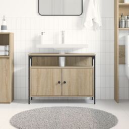 Berkfield Home Bathroom Sink Cabinet Sonoma Oak 80x30x60 cm Engineered Wood in Brown - Size: 80 x 30 x 60 cm - thumbnail 4