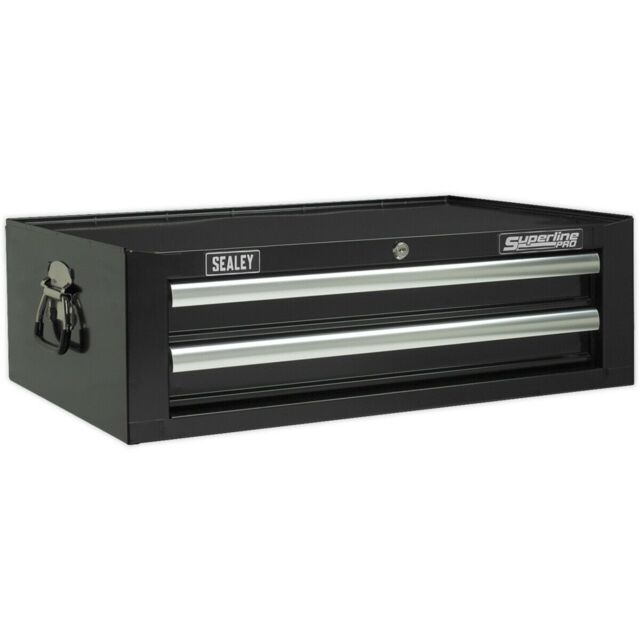 Loops 670 x 440 x 210mm BLACK 2 Drawer MID-BOX Tool Chest Lockable Storage Cabinet - image 1