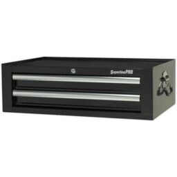 Loops 670 x 440 x 210mm BLACK 2 Drawer MID-BOX Tool Chest Lockable Storage Cabinet - thumbnail 3
