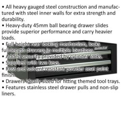 Loops 670 x 440 x 210mm BLACK 2 Drawer MID-BOX Tool Chest Lockable Storage Cabinet - thumbnail 2