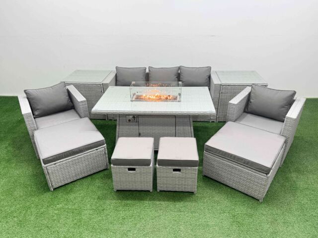 Fimous 9 Seat PE Wicker Rattan Lounge Sofa Set Outdoor Garden Furniture Set in Light Grey - image 1