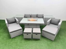 Fimous 9 Seat PE Wicker Rattan Lounge Sofa Set Outdoor Garden Furniture Set in Light Grey - thumbnail 2