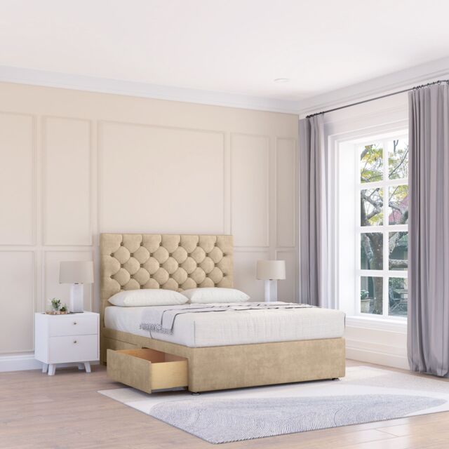 "Sloomy Mayfair Divan Bed Base 4 Drawers & 26"" Struts Headboard in Cream - Size: Double" - image 1