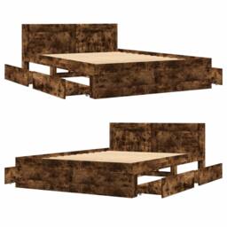 Berkfield Home Durable Bed Frame with Headboard Frame Smoked Oak 120x190 cm Smal in Brown - Size: Small Double - thumbnail 8