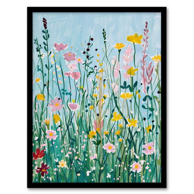 "Artery8 Summer Wild Flower Blossom Meadow Painting Framed Wall Art - Size: W12"" x H16""" - image 1