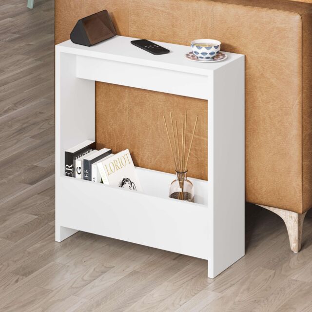 Decortie 'Simpi' Modern 2-Tier Side Table 60cm - Open Shelf End Table in White - Size: 1 Pack - image 1