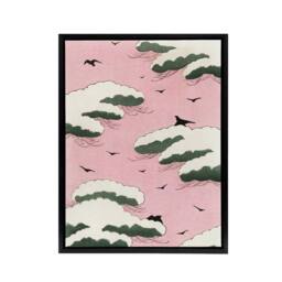 "Artery8 Pink Sky With Clouds & Birds Framed Canvas Wall Art Print Bijutsukai - Size: W12"" x H16""" - thumbnail 1