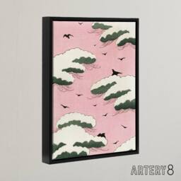 "Artery8 Pink Sky With Clouds & Birds Framed Canvas Wall Art Print Bijutsukai - Size: W12"" x H16""" - thumbnail 2