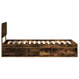 Berkfield Home Bed Frame with Headboard Smoked Oak 90 x 190 cm Solid Pine Wood in Brown - thumbnail 8