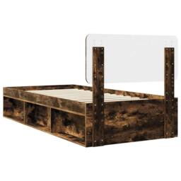 Berkfield Home Bed Frame with Headboard Smoked Oak 90 x 190 cm Solid Pine Wood in Brown - thumbnail 9