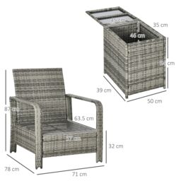 OUTSUNNY 3 PCs PE Rattan Garden Sofa Set w/ 2 Chairs & Storage Table in Orange - thumbnail 3