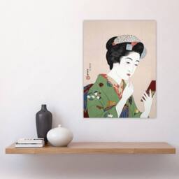 "Artery8 Woman Applying Rouge Lipstick Vintage Wall Art Print Hashiguchi in Green - Size: W24"" x H32""" - thumbnail 4