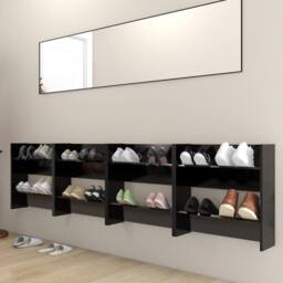 Berkfield Home Wall Shoe Cabinets 4 pcs Black 60x18x60 cm Engineered Wood - Size: 60 x 18 x 60 cm - thumbnail 3