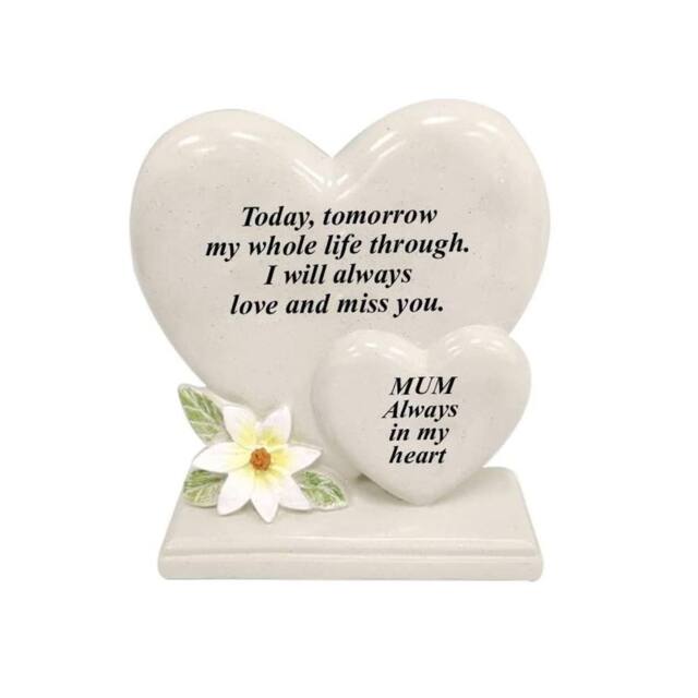 David Fischhoff Graveside Memorial White Lily Double Heart Plaque - Mum in Cream - image 1