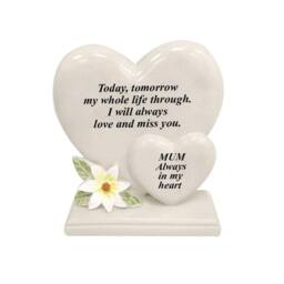 David Fischhoff Graveside Memorial White Lily Double Heart Plaque - Mum in Cream - thumbnail 1