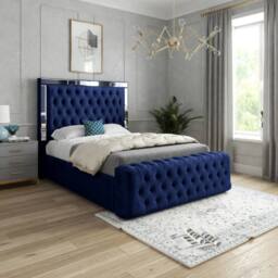 KDMD Redesdale Mirror Upholstered Blue Soft Velvet Designer Bed Frame - Size: Small Single - thumbnail 1