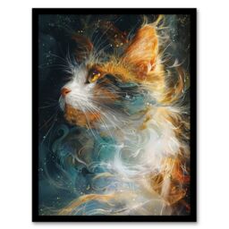 Artery8 Wall Art Print Dreamy Orange Maine Coon Cat Lover Pet Portrait Art Framed Poster in Black - Size: A4 - thumbnail 1