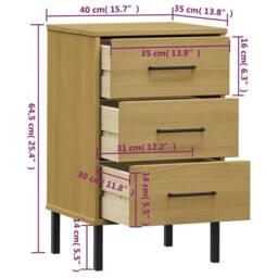 Berkfield Home Beautiful Bedside Cabinet with Metal Legs Brown Solid Wood Pine OSLO in Light Brown - thumbnail 8